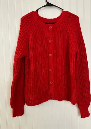 Amazon Red Chunky Knit Button-Front Women's Cardigan Size Large thumbnail 1