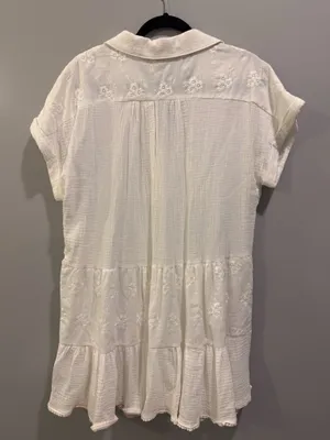 Umgee V-Neck Floral Detail Collared Tiered Dress White thumbnail 3