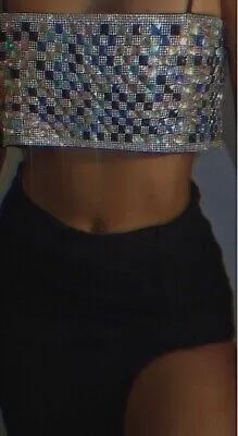 ZARA crop top shiny strappy rhinestones party night out thumbnail 5