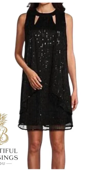 Leslie Fay Black Sequin Mini Dress Size 4 Formal Semi Formal thumbnail 1