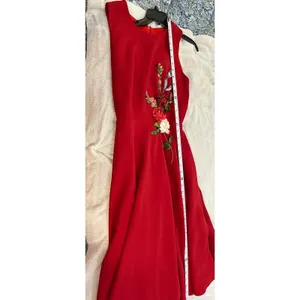 Red Sleeveless Fit and Flare Dress with 3D Ribbon Floral Embroidery Cocktail thumbnail 6