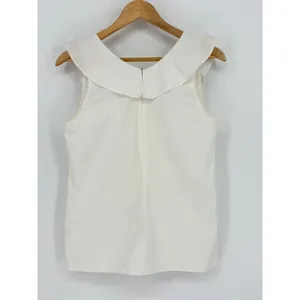 J.Crew Ruffle V-Neck Top Women Size‎ 2 White Sleeveless Cotton Blend Feminine thumbnail 5