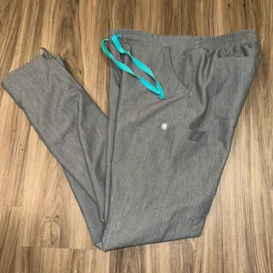 FIGS Yola Technical Collection Gray Scrub Pants Teal Drawstring‎ XS/T thumbnail 1
