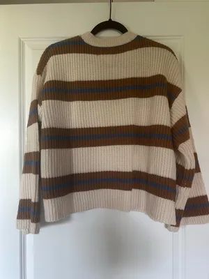 saltwater LUXE Cream Sweater with Brown and Blue Stripes thumbnail 4