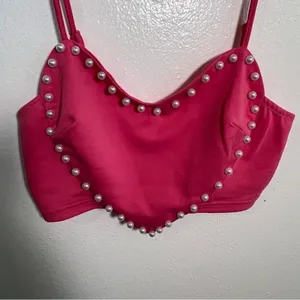 Shein‎ Women's Size 6 Heart Pattern Tank Top Pink Pearls Sleeveless Sweetheart thumbnail 7