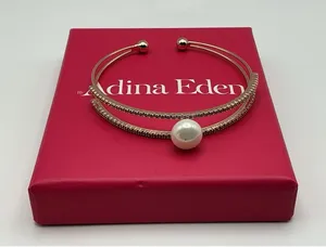 Adina Eden 14K Gold Plated Pearl Open Cuff Bracelet Waterproof NIB thumbnail 1