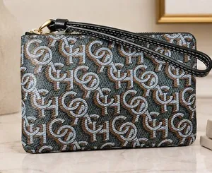 Coach Navy Monogram Corner Zip Wristlet Gold Hardware NWT thumbnail 1