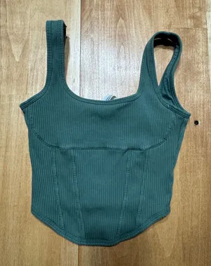 Pink Victoria's Secret Sage Green Ribbed Corset Seam Crop Top Small thumbnail 1