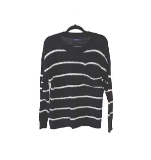 American Eagle Oversized Striped Sweater Black White Crew Neck thumbnail 2