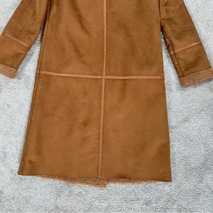 Stradivarius Women’s Faux Suede Teddy Shearling Long Coat Jacket in Brown L thumbnail 8