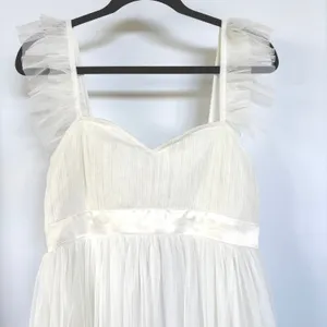 Anaya Maternity Maxi Dress Cream Babydoll Tulle Gauzy Summer Ethereal Size 4 thumbnail 4