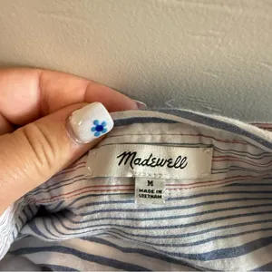 Madewell Button Down Longline Tunic Cap Sleeve Blouse Stripe Blue White‎ Red Top thumbnail 3