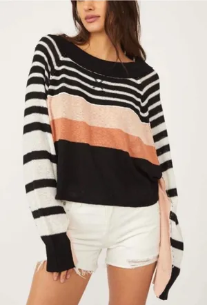“FREE PEOPLE” Block Party Striped Crop PullOver. Size Small thumbnail 1