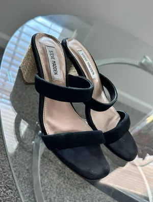 Steve Madden Black Suede Sandals Chunky Heel thumbnail 1