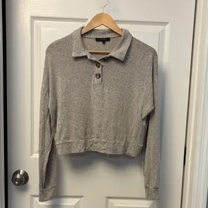 A New Day Cropped Button-Front Polo Sweater - Grey thumbnail 1