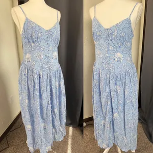 Roller‎ Rabbit Midi Dress Medium Blue White Floral Smocked Button Front NWT thumbnail 4