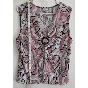 CDW Women's Sleeveless V-Neck Blouse XL Pink Black White Abstract Swirl thumbnail 3