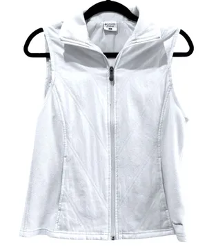 Columbia Womens White Full Zip Fleece‎ Vest Chevron Quilted Small Pockets thumbnail 1