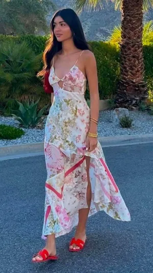 ZARA dress midi floral boho summer casual split satin wedding thumbnail 1
