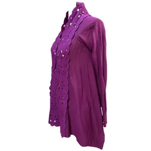 Sleeping On Snow Anthropologie XS Plum‎ Purple Scalloped Laser Cut Cardigan Knit thumbnail 3