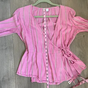 Old Navy pink striped wrap blouse top thumbnail 5