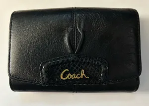 Coach Women’s Black Tri-Fold Wallet with Gold Script Logo thumbnail 2