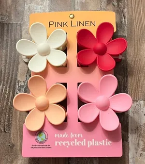 Pink Linen Set of Four Flower Claw ClipsNWT thumbnail 1