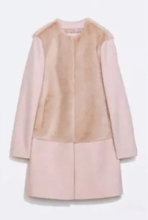 Zara pink wool peacoat faux fur blogger fave Small thumbnail 1
