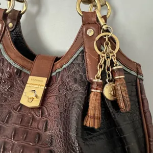 Brahmin Elisa Hobo‎ Sachel Bag Croc Embossed Leather Charm & Tassel thumbnail 3