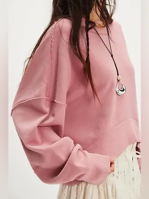 NWOT Free People We The Free Hi-Lo Pullover - dusty pink rose - XS thumbnail 6