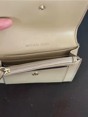 Michael Kors Tan Saffiano Leather Compact Wallet with Gold Logo thumbnail 6