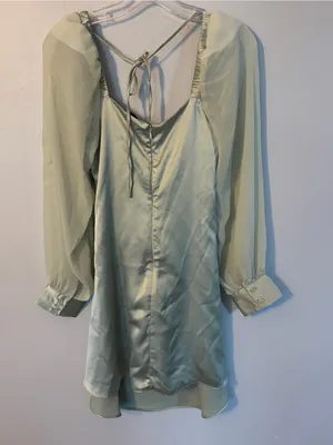 WeWoreWhat Cowl Neck Mini Dress with Sheer Long Sleeves - Sage thumbnail 5