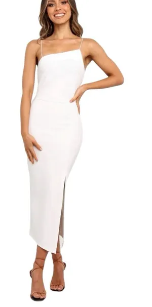 Petal & Pup - NWT Zahra White Asymmetrical Bridal Midi Dress Sz 12 thumbnail 1