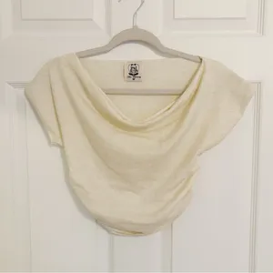 Japanese Kawaii Cream Beige Summer Knitted Cowl Neck Blouse Shirt Top thumbnail 4