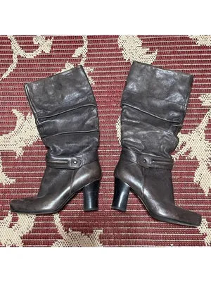 Biviel Brown Leather Slouchy Heeled Boots Size 6.5 / 37 thumbnail 2