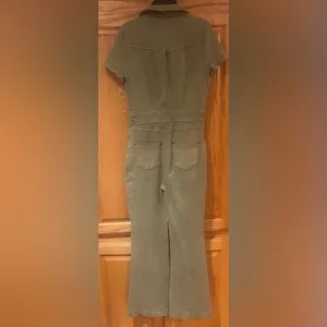 Urban Outfitters Emma Stretch Denim Flared Jumpsuit in Olive Green Size Small thumbnail 13