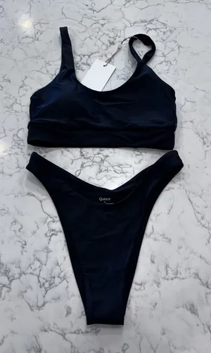 New Quince Black Italian Tank Bikini Top & High Leg Bottoms Set Size XS thumbnail 1