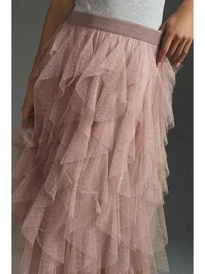 NWT by Anthropologie Evelyn Chéri Cheri in Rose Ruffled Tulle Midi Skirt L thumbnail 2
