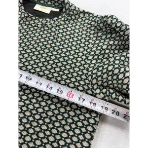 Maeve by Anthropologie Green Geometric Knit Puff Sleeve Mock Neck Top Medium thumbnail 6