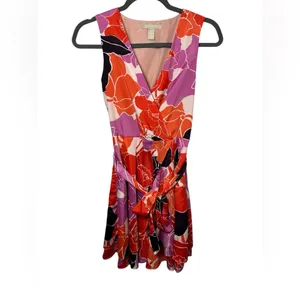 Banana Republic‎ Floral Sleeveless Wrap Dress Red Purple Print Belted Petite 2P thumbnail 2