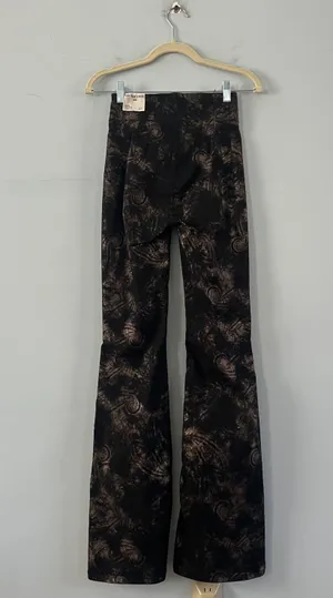 Free People NWT Jayde Black Tie Printed Metallic Black Flare Jeans thumbnail 6