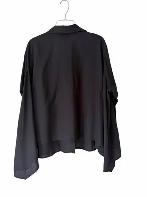 Tuckernuck Trapeze A-Line Black Crepe along Sleeve Button Down Blouse Top medium thumbnail 4
