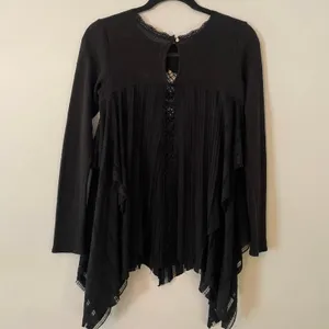Free People Black Lace Boho Sheer Whimsygoth Blouse Feminine Women's size XS thumbnail 5