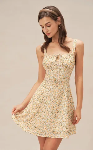 Rihoas Yellow Floral Strap Mini Dress thumbnail 1