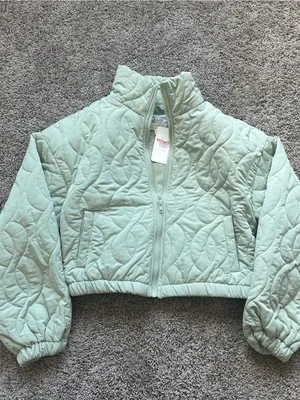 Le Lis Quilted Cropped Puffer Jacket in Mint Green thumbnail 5
