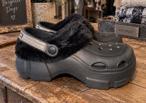 BEBE Women's Black Furry Platform Strap Fall winter Clogs Shoes 38-39 size 8 thumbnail 1