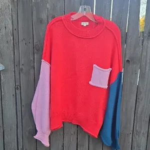 POL Red and Pink Colorblock Sweater thumbnail 3