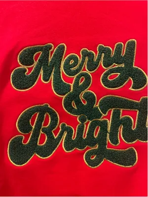 NWOT Red Merry & Bright Retro Chenille Patch Holliday Sweatshirt Large Holiday thumbnail 4