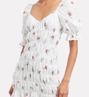 For Love and Lemons White Floral Smocked Mini Dress WORN ONCE thumbnail 1
