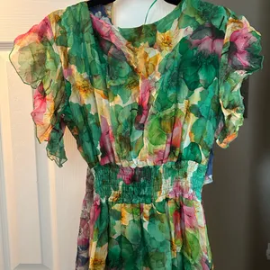 Le Ragazze (Made In Italy) Green Floral Dress, Size Small thumbnail 4